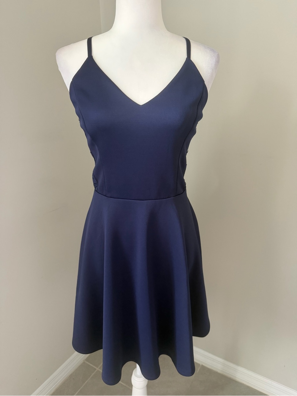 FRANCESCA’S Navy Lace Back Fit & Flare Mini Dress Size Large NWT